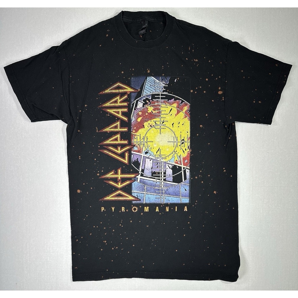 Def Leppard 2019 Pyromania Bleach Splattered Album Cover Medium Black Tee